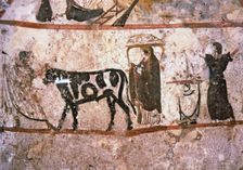 Priest on the way to a sacrificial altar. Picture in the Lucanian tomb at the Paestum Museum