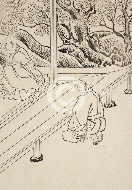 Priest and Monk by a Temple Veranda, 19th century. Creator: Unknown.