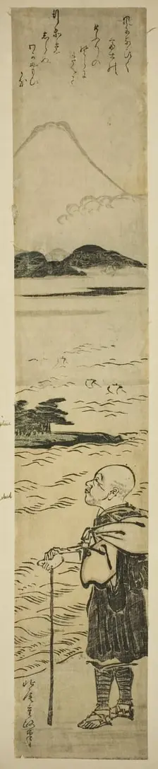 Priest Saigyo Contemplating Mount Fuji, Japan, c. 1770s. Creator: Kitao Shigemasa