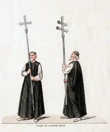 Priest with silver cross, costume design for Shakespeare's play, Henry VIII, 19th century
