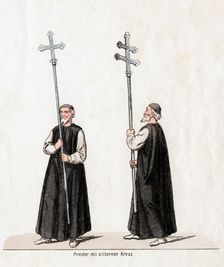 Priest with silver cross, costume design for Shakespeare's play, Henry VIII, 19th century