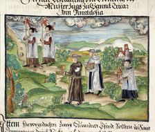 Priests and monks carrying banners, chalice, service books..., 1560-1632. Creator: Unknown