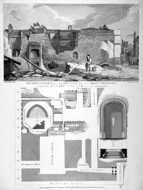 Priory of Holy Trinity, Duke's Place, City of London, 1825.             Artist: William Taylor