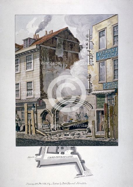 Priory of Holy Trinity or Christchurch, Creechurch Lane, City of London, 1815.  Artist: Robert Blemmell Schnebbelie