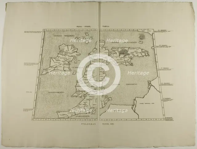 Prima Europe Tabula: Ptolemaeus Romae 1490, 1490, reprinted 1889. Creator: Unknown.