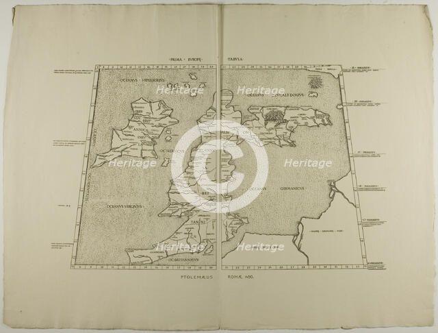 Prima Europe Tabula: Ptolemaeus Romae 1490, 1490, reprinted 1889. Creator: Unknown.