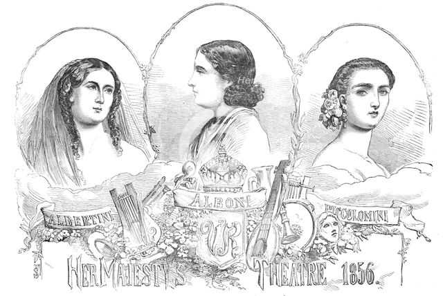 Prime Donne at Her Majesty's Theatre: Albertini, Alboni and Piccolomini, 1856.  Creator: Unknown.