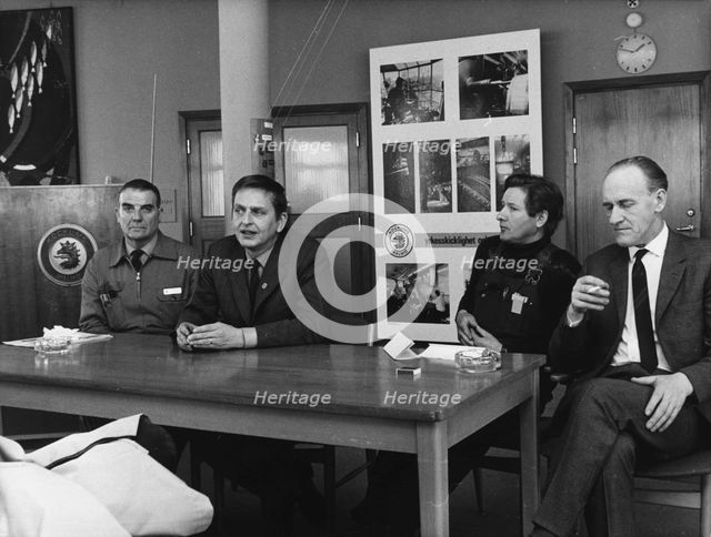 Prime Minister Olof Palme visits Kockums shipyard, Malmö, Sweden, 1976. Creator: Unknown.