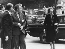 Prime Minister Margaret Thatcher arriving at a European summit in Brussels, c1979-1990