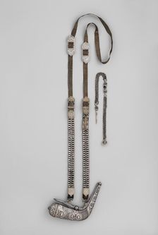 Priming Flask with Baldric, Caucasian, 19th century. Creator: Unknown