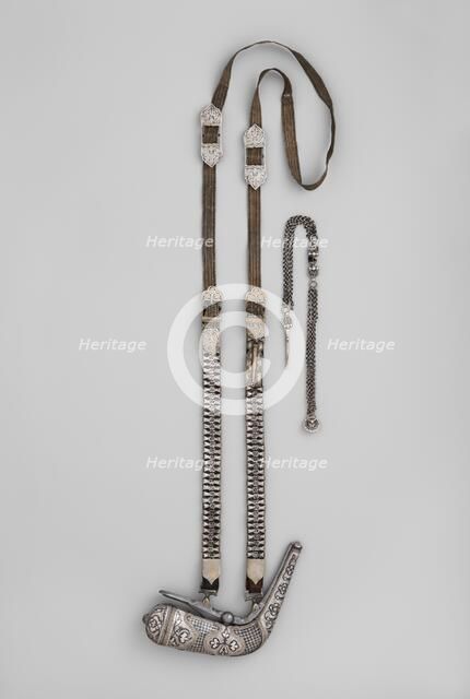 Priming Flask with Baldric, Caucasian, 19th century. Creator: Unknown.