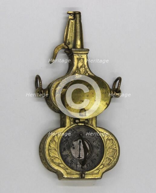 Priming Flask with Sundial and Compass, German, probably Nuremberg, late 16th century. Creator: Unknown.