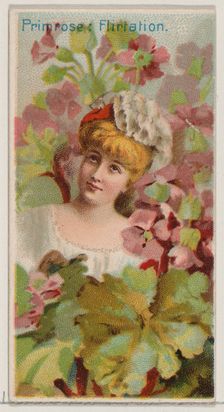 Primrose: Flirtation, from the series Floral Beauties and Language of Flowers (N75) for Du..., 1892. Creator: Donaldson Brothers