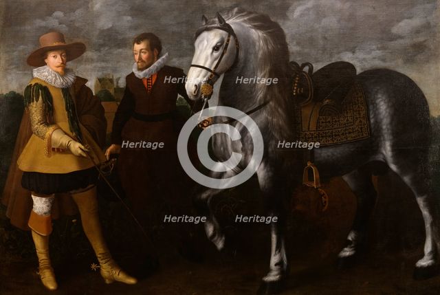 Prince Maurits with His Horse and Groom, 1624. Creator: Adriaen van Nieulandt.