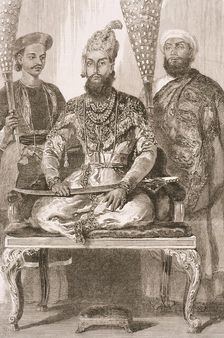 Prince Mirza Muhammad Fakhruddin of Delhi (1819-1856) Attended by His Treasurer and Physician, 1857. Creator: Unknown