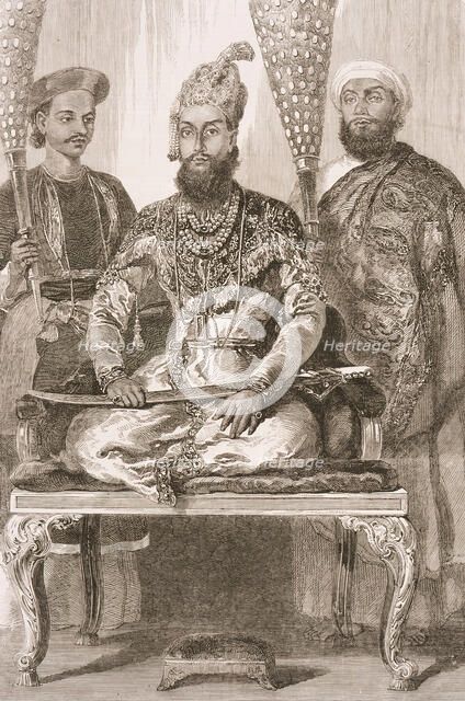 Prince Mirza Muhammad Fakhruddin of Delhi (1819-1856) Attended by His Treasurer and Physician, 1857. Creator: Unknown.
