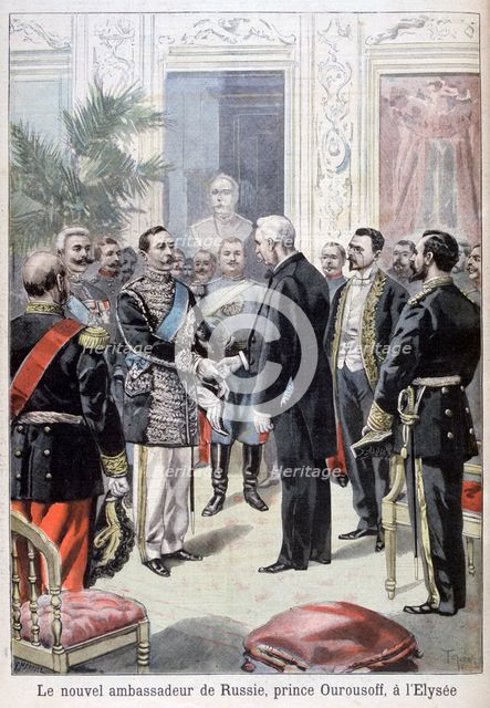Prince Ourousoff, ambassador of Russia meeting Félix Faure, 1898. Creator: F Meaulle.