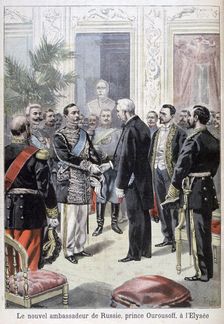 Prince Ourousoff, ambassador of Russia meeting Félix Faure, 1898. Creator: F Meaulle