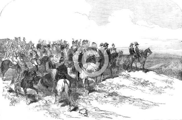 Prince Albert, the Emperor of the French, and staff, at the Review at Marquise, 1854. Creator: W Thomas.