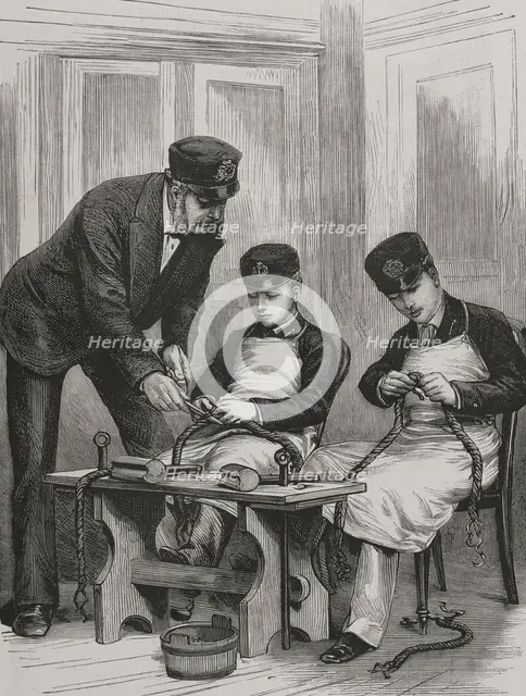 Prince Albert Victor and Prince George on board the frigate HMS Britannia, c1877. Creator: Unknown.