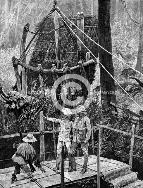 Prince Albert Victor in India: catching wild elephants, Government Khedah, Mysore District, 1890. Creator: P Naumann.