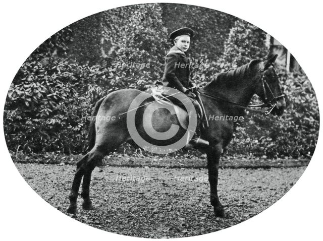 Prince Albert Windsor at age six, sitting on a horse, 1902. Artist: Unknown