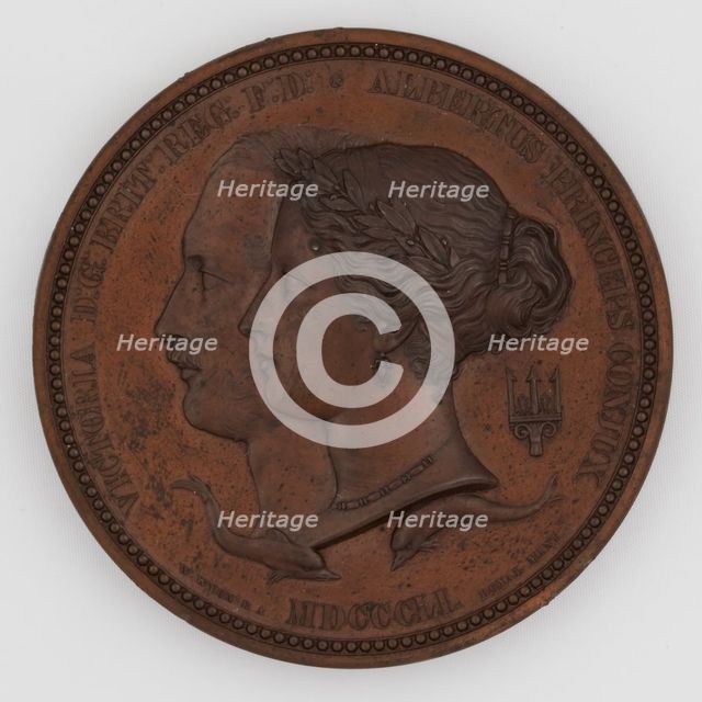 Prince Albert and Queen Victoria, bronze commemorative medal of the Great Exhibition of 1851.  Creator: William Wyon.
