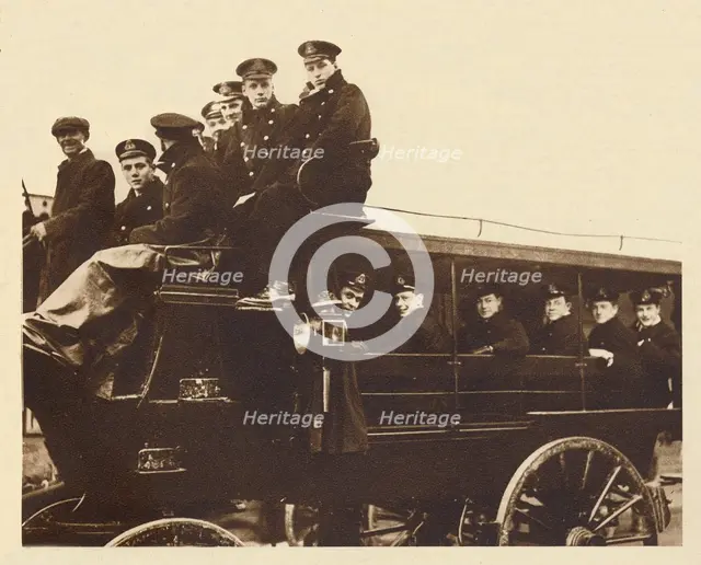 'Prince Albert, arrives at Devonport to board the cruiser Cumberland', 1913, (1937) Artist: Unknown.