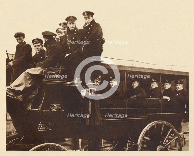 'Prince Albert, arrives at Devonport to board the cruiser Cumberland', 1913, (1937) Artist: Unknown.