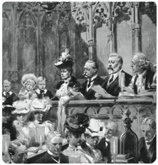 Prince Albert at the abbey thanksgiving service for his parents safe return from India, 1906 (1937