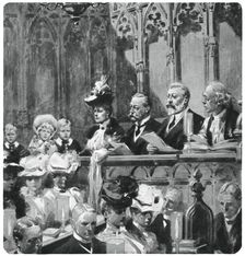 Prince Albert at the abbey thanksgiving service for his parents safe return from India, 1906 (1937
