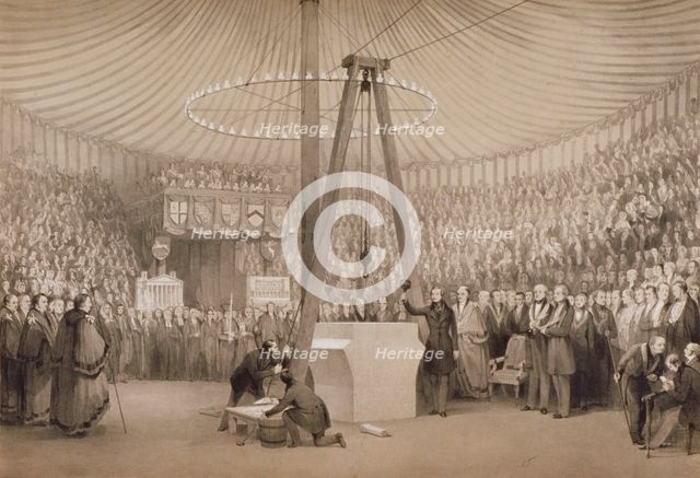 Prince Albert laying the first stone of the new Royal Exchange, London, 17th January 1842            Artist: Thomas Allom