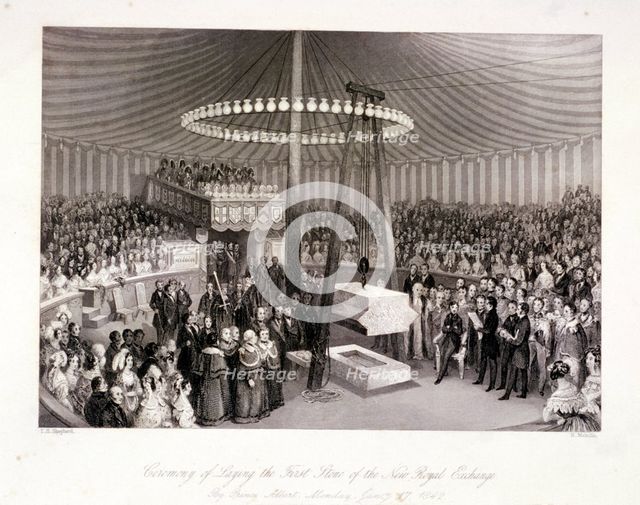 Prince Albert laying the first stone at the Royal Exchange, London, 1842. Artist: Harlen Melville