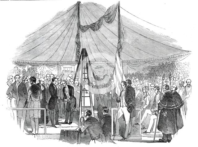 Prince Albert laying the foundation stone of St. Mary’s Hospital Paddington, 1845. Creator: Unknown.