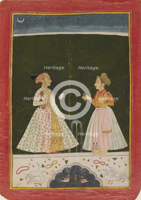 Prince Amar Singh with his infant son, early 1690s. Artist: Unknown.