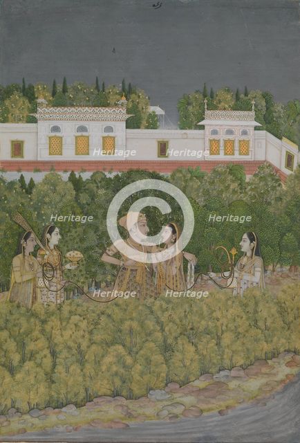 Prince and Ladies in a Garden, mid-18th century. Creator: Nidha Mal.
