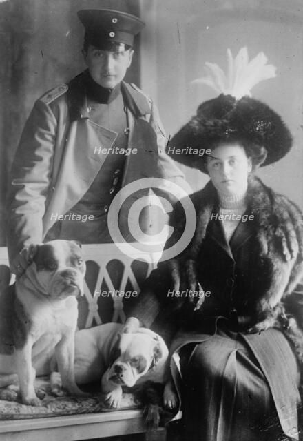 Prince and Princess August Wilhelm von Preussen with dogs, 1912. Creators: Bain News Service, George Graham Bain.
