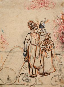 Prince and Princess in the Guise of Krishna and Radha Drinking on a Terrace, c1725. Creator: Unknown
