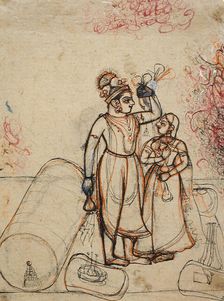 Prince and Princess in the Guise of Krishna and Radha Drinking on a Terrace, c1725. Creator: Unknown