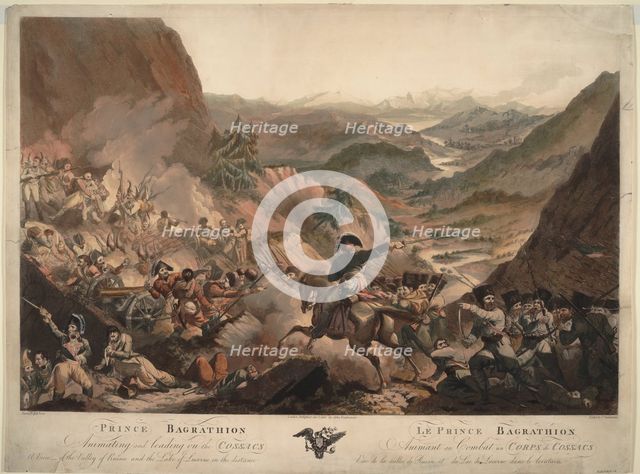 Prince Bagration leads the cossacks to attack in the Alpes, 1805. Artist: Porter, Robert Carr (1777-1842)