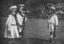 Prince Bertie of York drilling his brother and sister 1900. Artist: Biograph Company