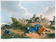 Prince Blucher under his Horse at the Battle of Waterloo 1815. Creator: Matthew Dubourg