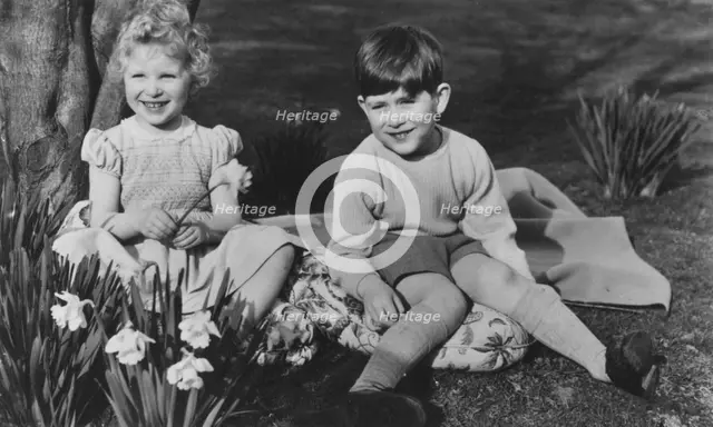 Prince Charles and Princess Anne as children at Balmoral, 28th September 1952.   Creator: Lisa Sheridan.