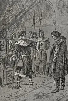 Prince Charles of Viana before his father, King John II of Aragon, in Lérida (Lleida), 1460 (1890). Creator: Unknown