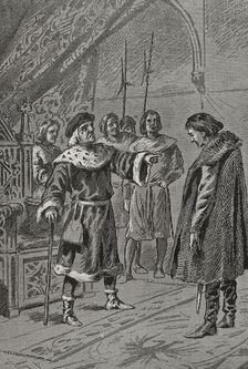 Prince Charles of Viana before his father, King John II of Aragon, in Lérida (Lleida), 1460 (1890). Creator: Unknown