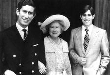 Prince Charles, the Queen Mother and Prince Andrew, Royal Lodge, Windsor, 1975. Creator: Unknown