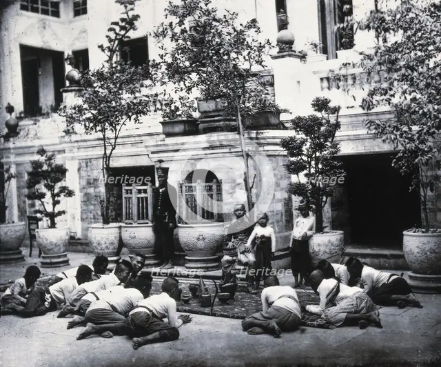 Prince Chulalongkorn of Siam (Thailand) (seated, centre), with Prince Bhanugrangsi..., 1866. Creator: John Thomson.