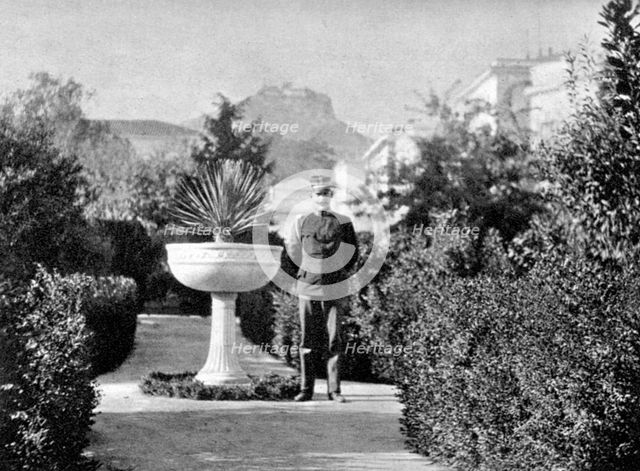 Prince Constantine (1868-1923), the Duke of Sparta, in his garden at Athens, 1908.Artist: Queen Alexandra