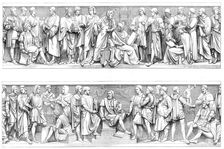 Prince Consort Memorial: sculptures around the base...South Front - Architects and Sculptors, 1872. Creator: Unknown