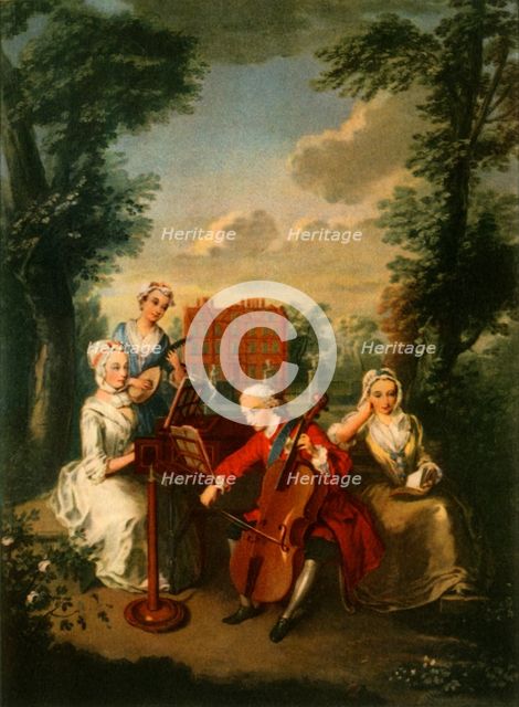 Prince Frederick Louis, Prince of Wales, playing the 'cello at Kew Palace, c1733-1750, (1942).  Creator: Philippe Mercier.
